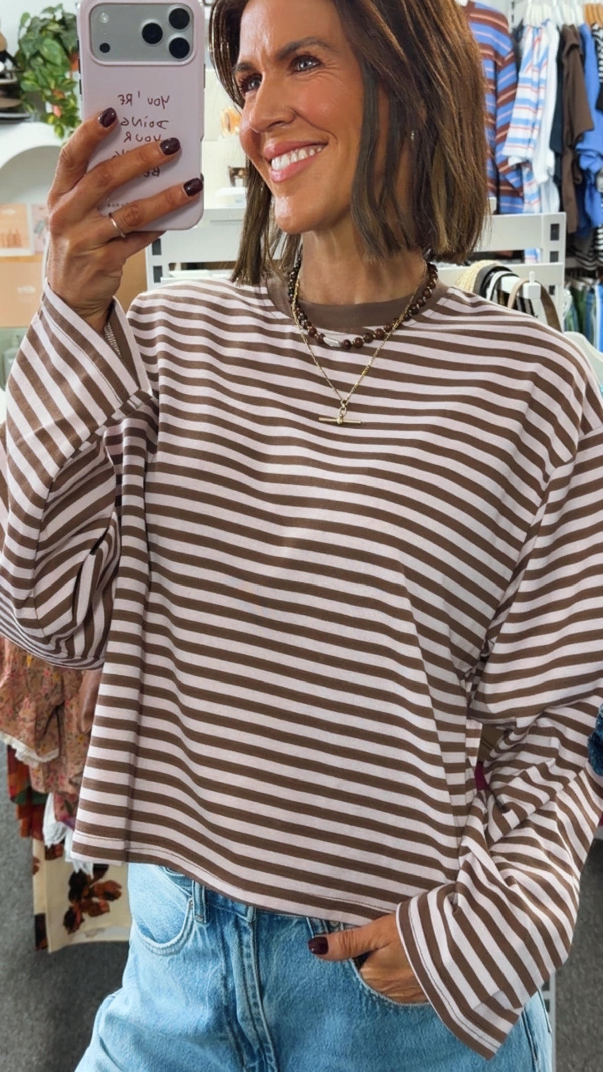 Stevie Stripe Top - Pink/Choc