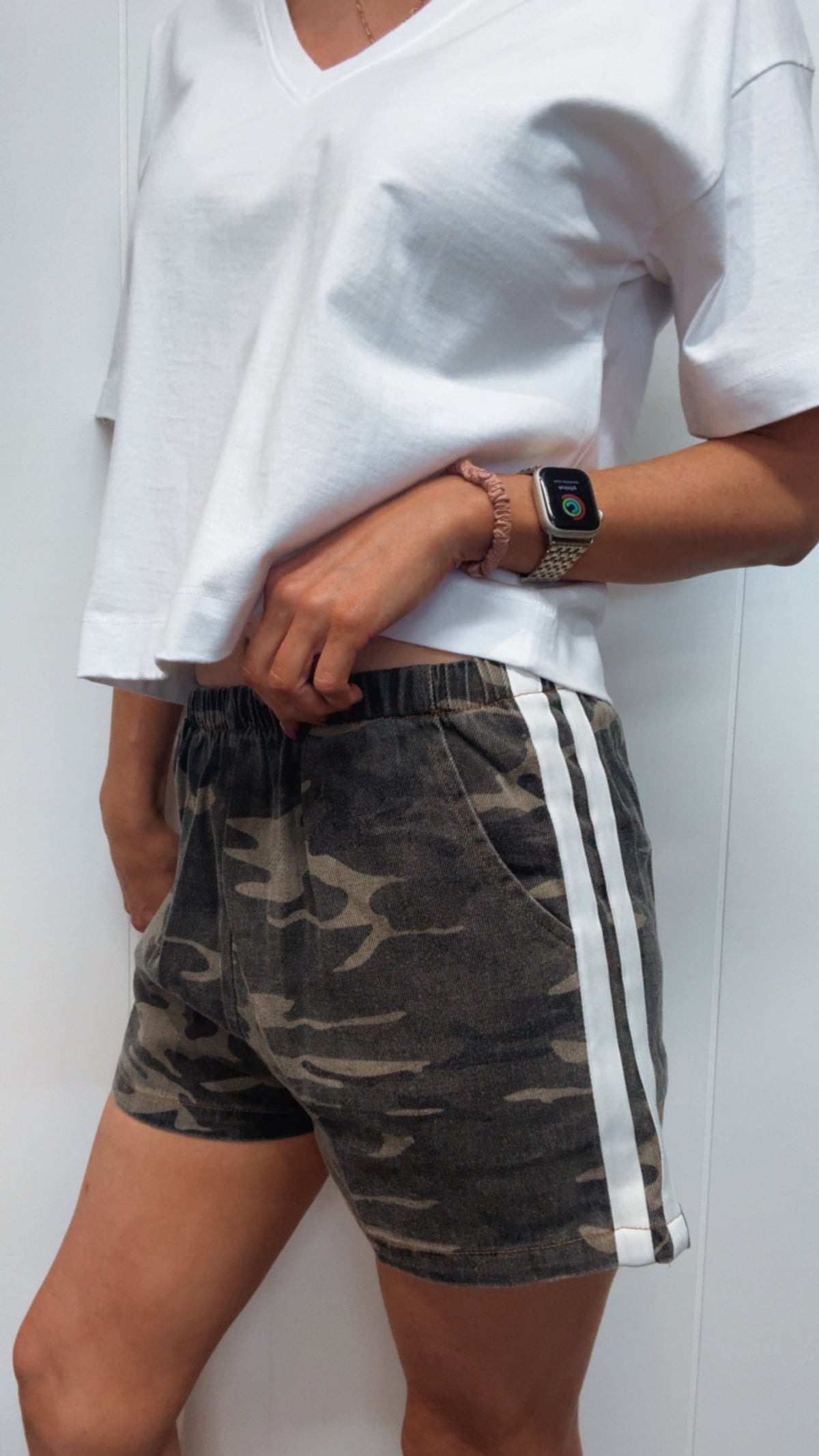 Camo Shorts White Stripe Cotton