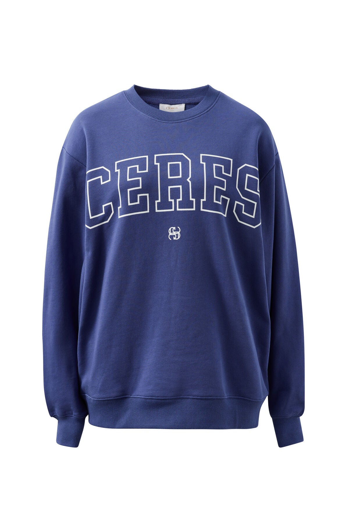 Isla Oversized Slouchy Crew - Washed Navy White Heritage Logo