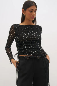 Vesper Spot Long Sleeve Top - Black Base Polka Dot