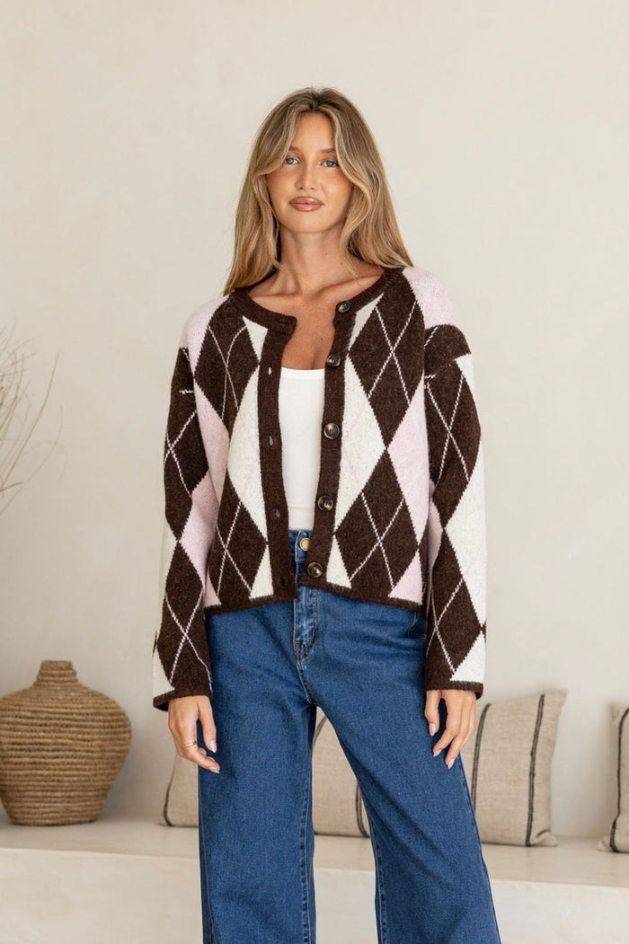 Argyle Cardi - Chocolate Blush