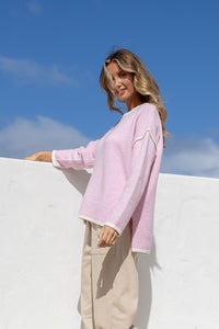 Contrast Trim Knit – Pink/White