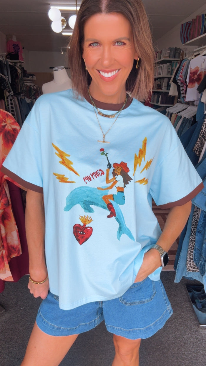 Giddy Up T-shirt - Blue/Brown