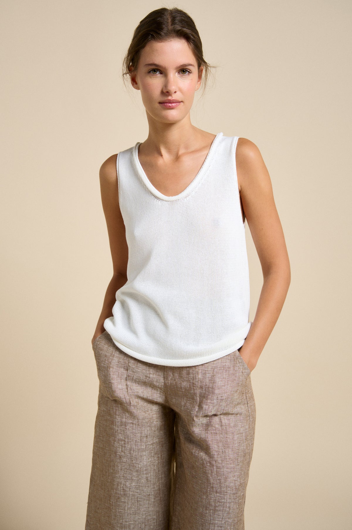 Scoop Neck Spring Tank - White