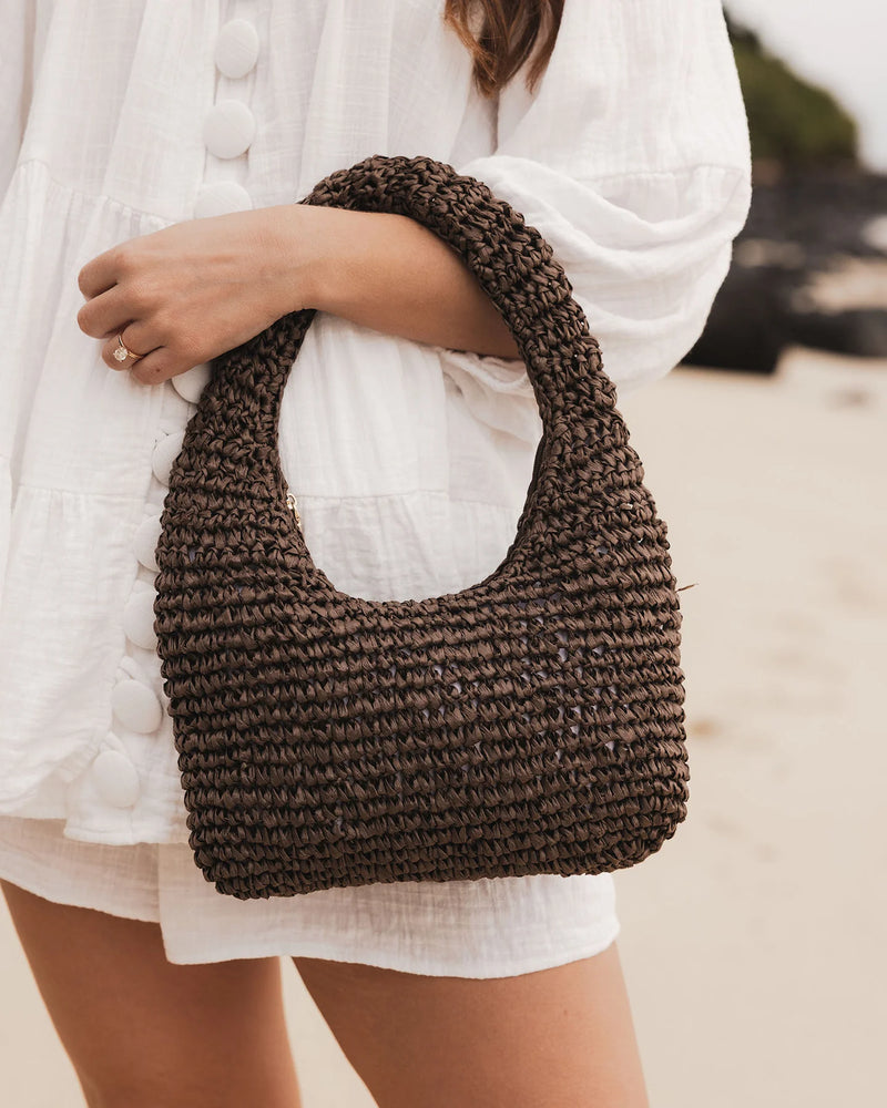 Nellie Shoulder Bag - Raffia Chocolate