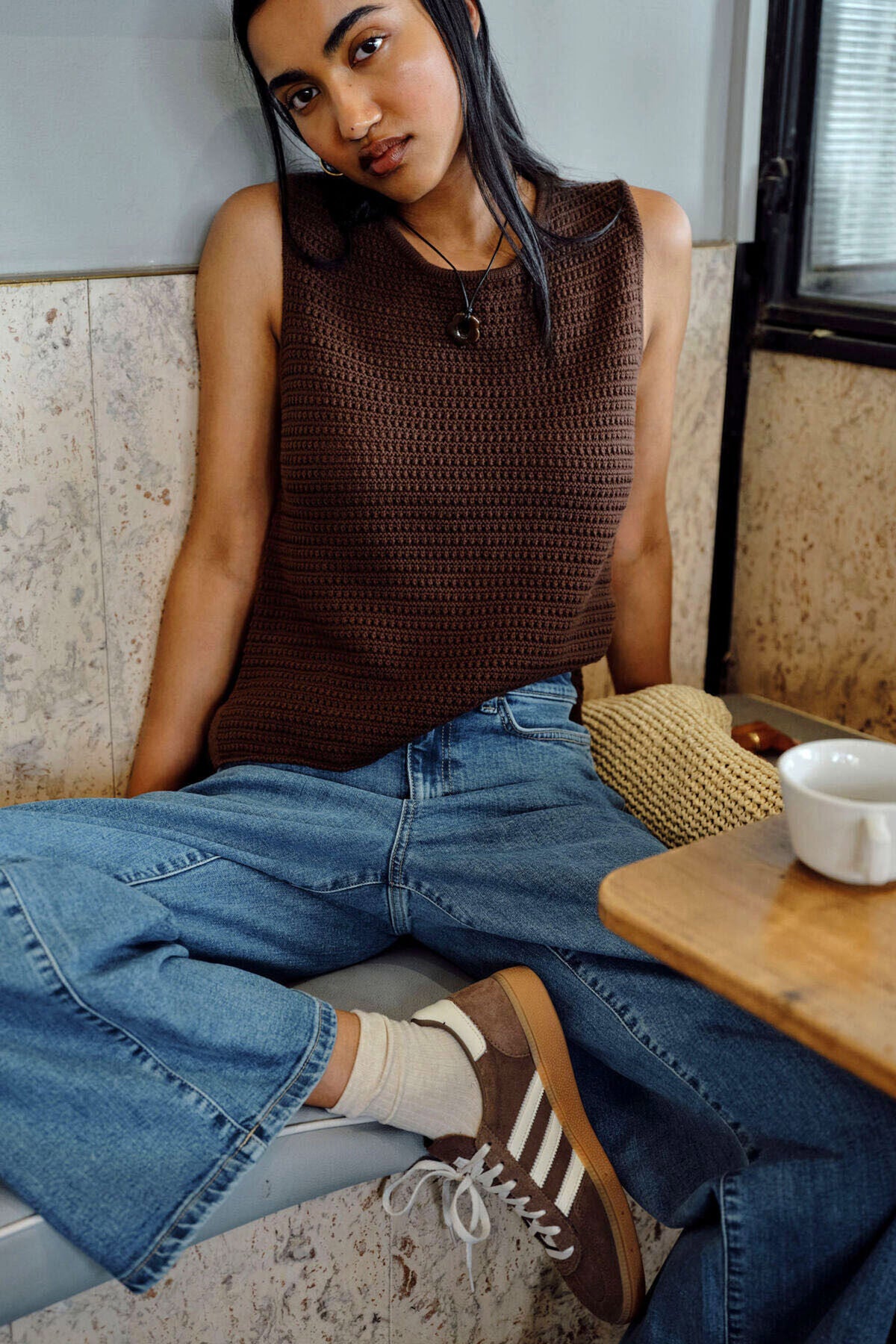 Margot Mesh Knit Tank - Chocolate