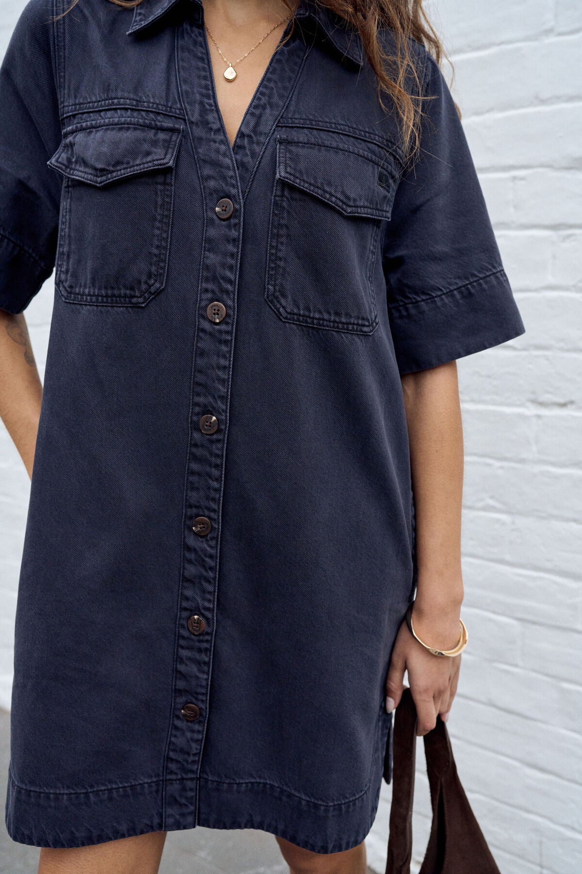 Bonnie Relaxed Shirt Dress - Washed Black