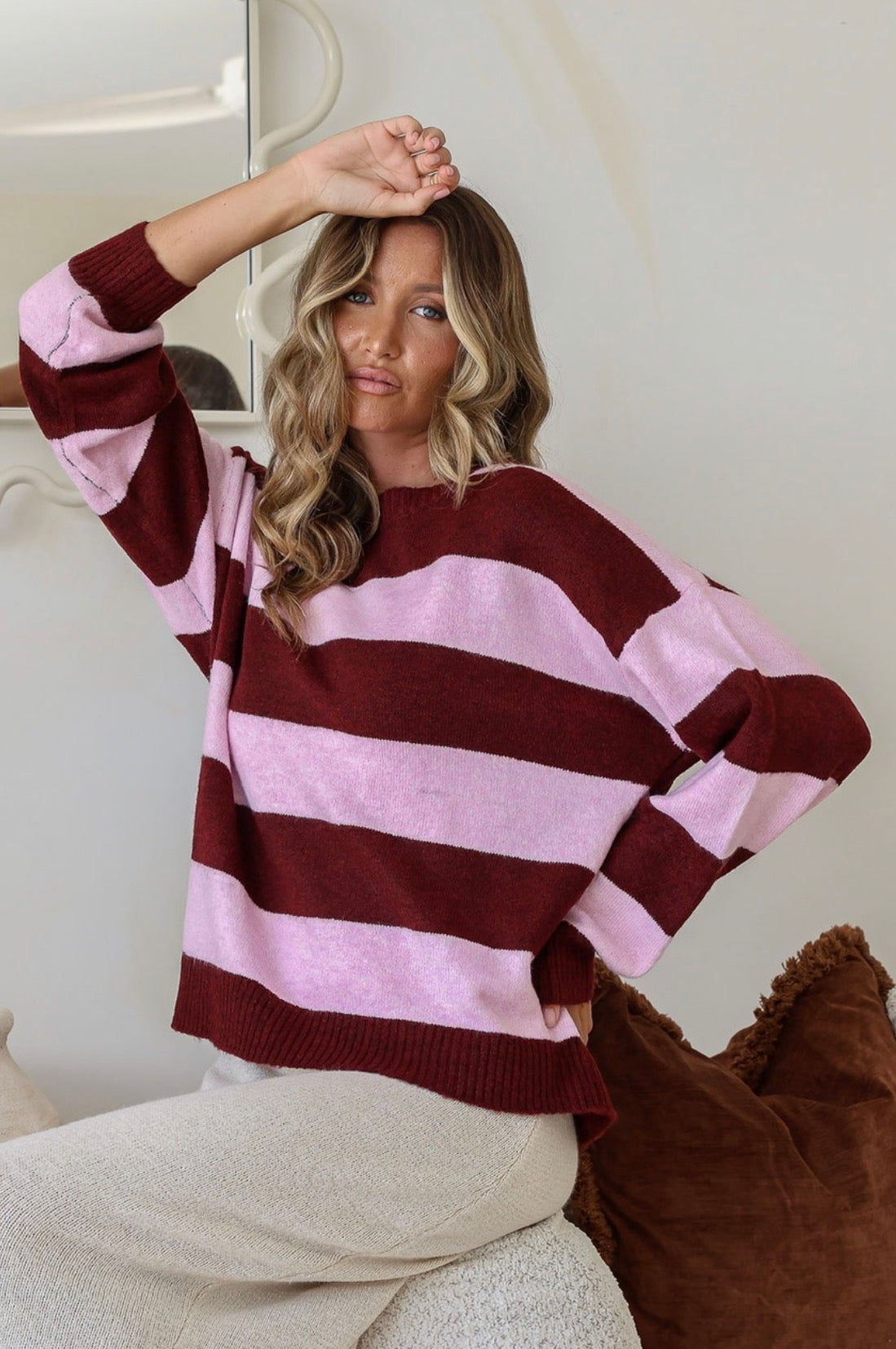Brady Bunch Knit - Wine/Pink