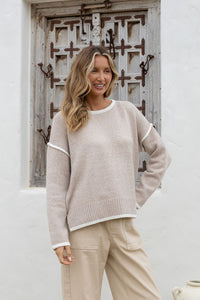 Contrast Trim Side Split Knit -Latte