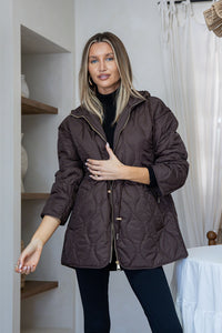 Quilted Drawstring Hooded Anorak - Chocolate