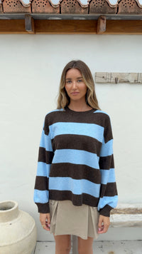 Brady Bunch Knit - Chocolate/Blue Stripe