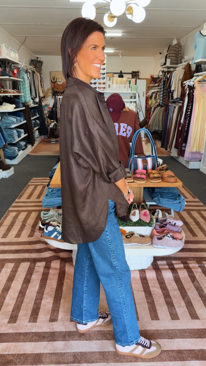 Chocolate Boyfriend Linen Shirt - Little Lies