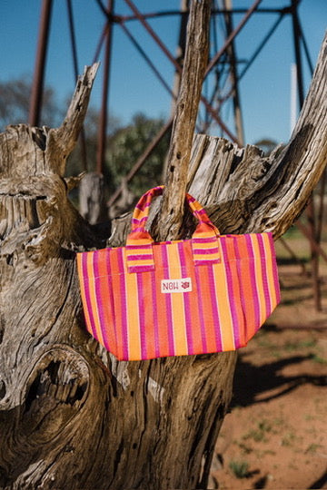 The Sunchaser Mini Tote | Pink Orange Purple Stripe
