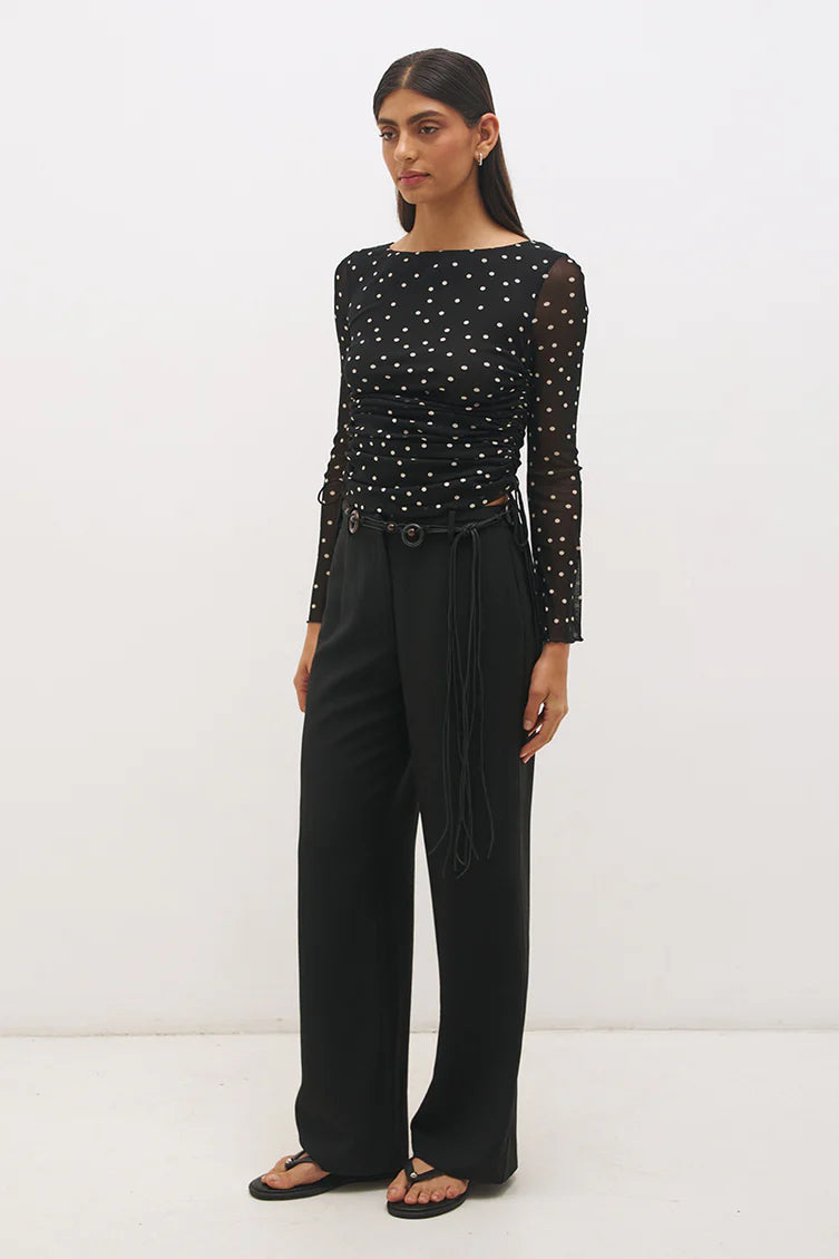 Vesper Spot Long Sleeve Top - Black Base Polka Dot