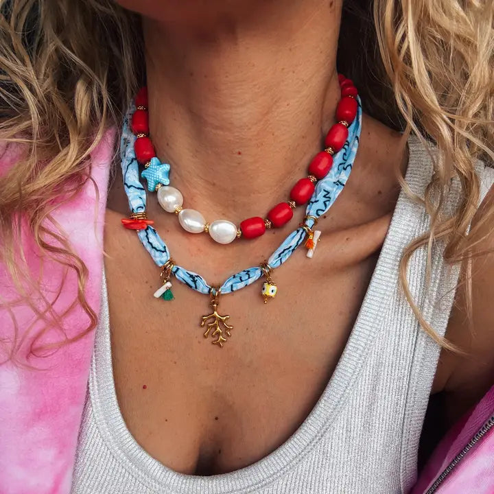 Bohemian Ciel Bandana Scarf and Colorful Beaded Necklace