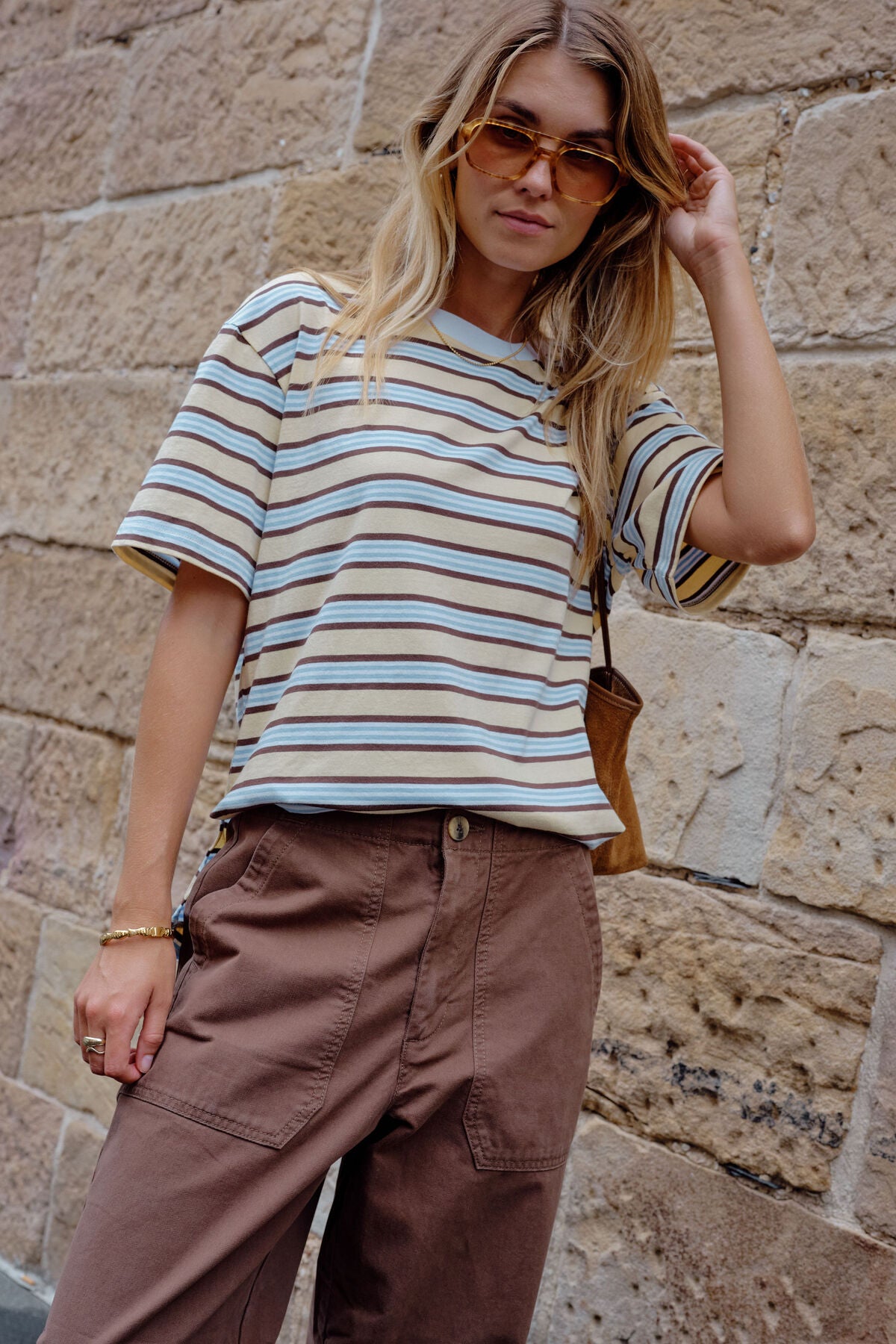 Stevie Slouchy Tee - New Butter Brunette Stripe