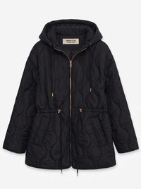 Quilted Drawstring Hooded Anorak - Black