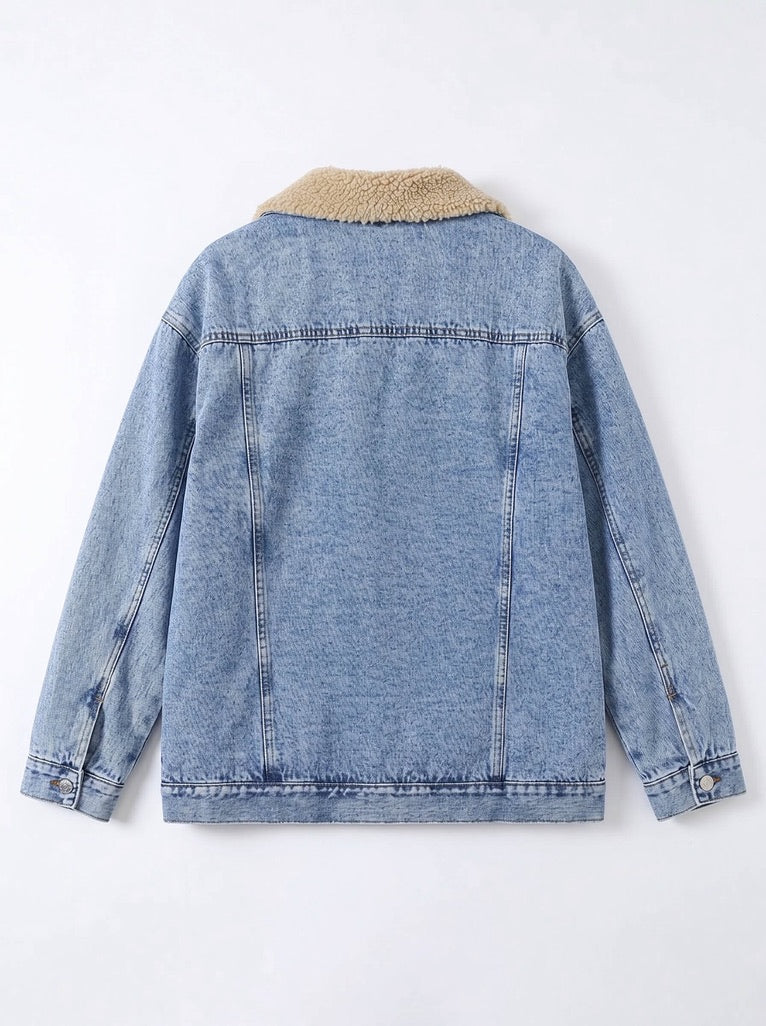 Fur Lined Boyfriend Denim Jacket