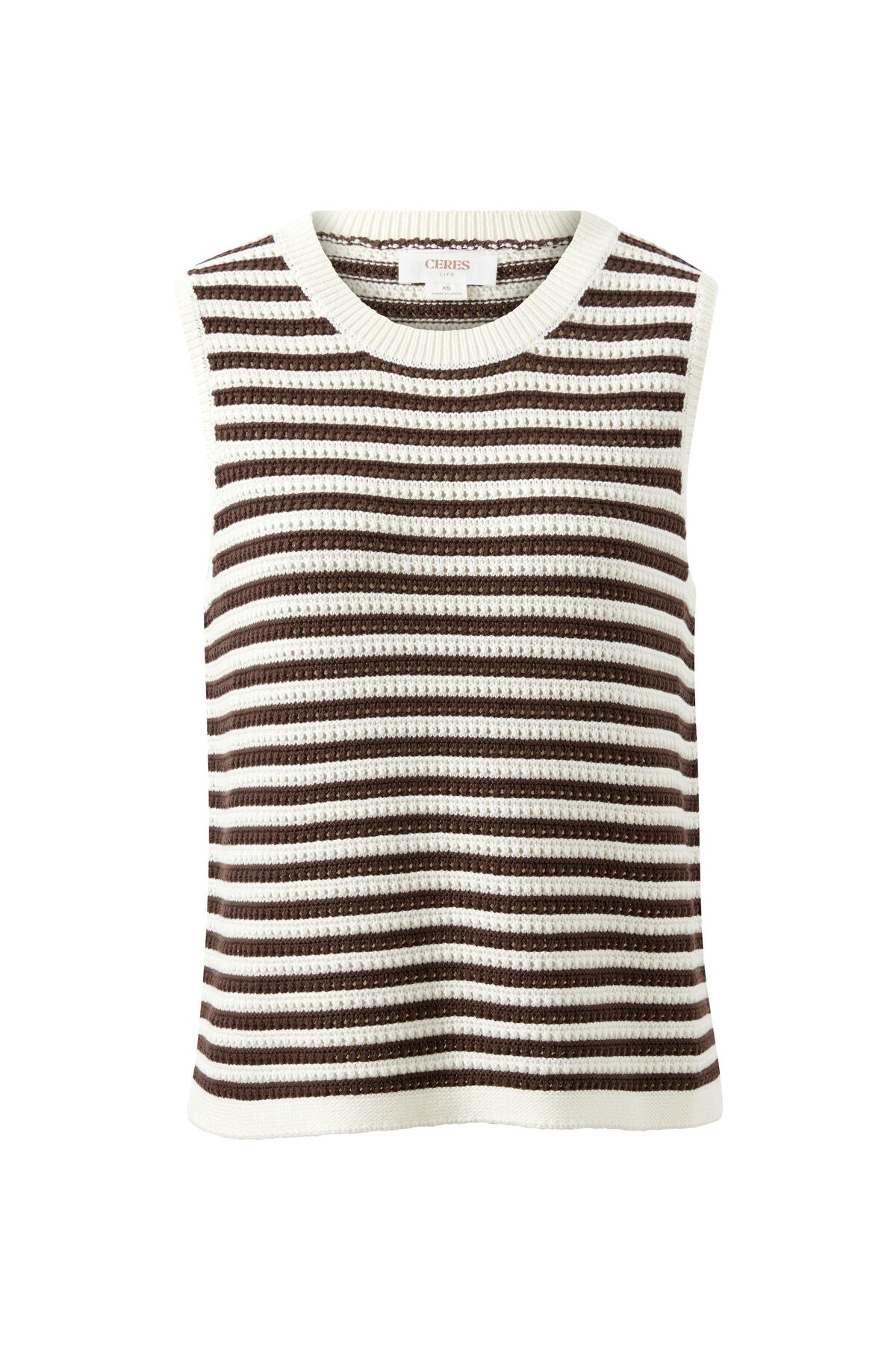 Maddy Mesh Knit Tank - Brunette Stripe