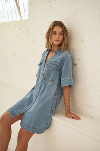 Bonnie Relaxed Shirt Dress - Vintage Blue