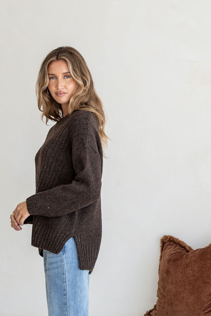 Oslo Rib Detail Knit - Chocolate