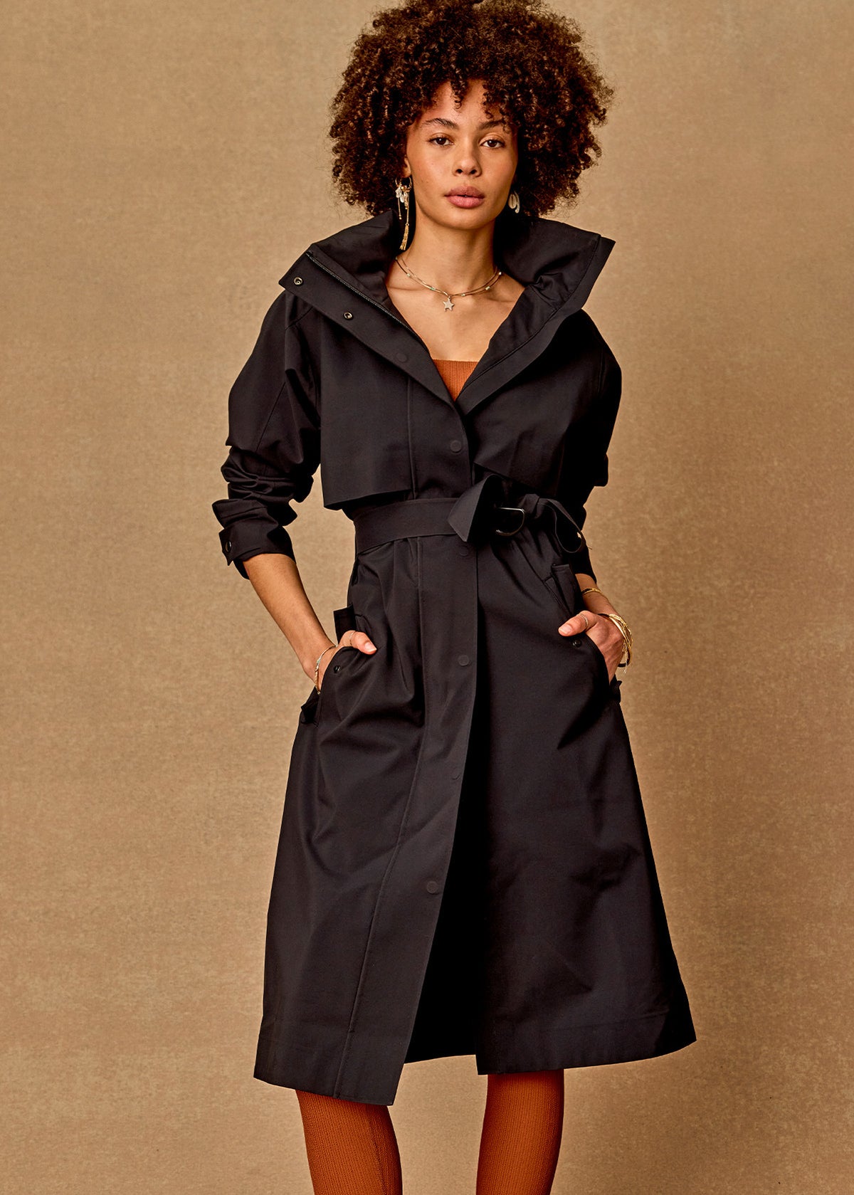 James Hooded Trench Coat - Black