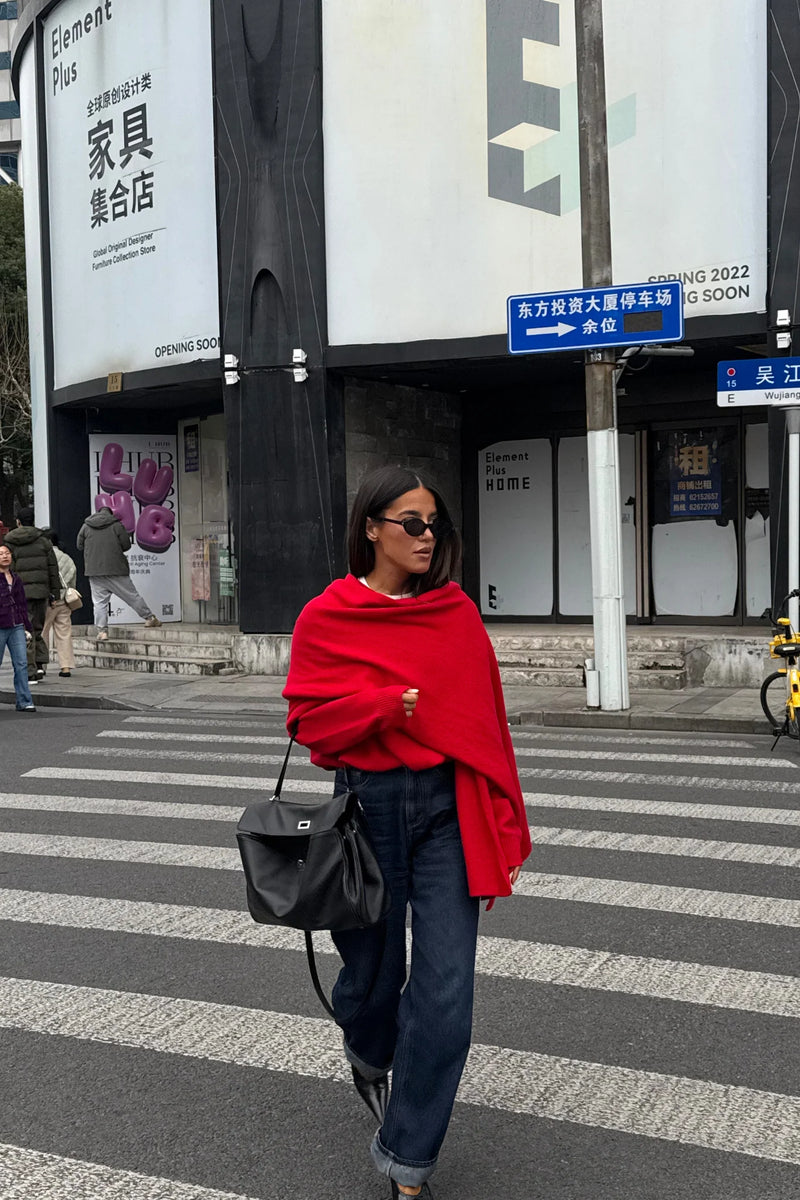 Billie V-Neck Sweater - Cherry Red