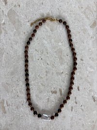 Brown Bead Necklace Gold 6mm
