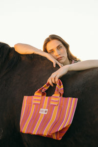 The Sunchaser Mini Tote | Pink Orange Purple Stripe