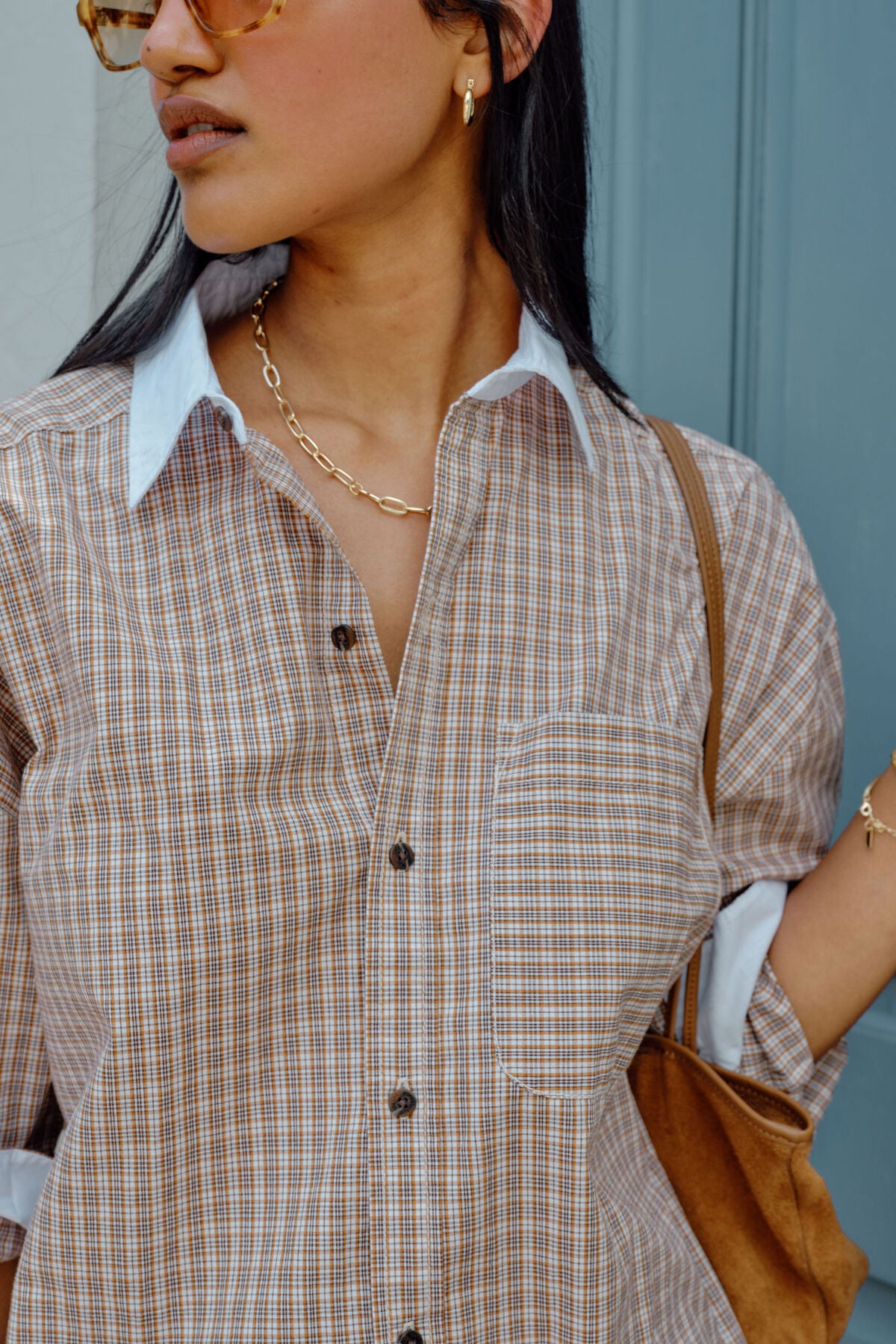 Peta Oversized Shirt - Toffee Check