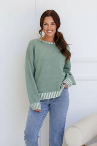 Tilly Crew Stitch Knit - Sage