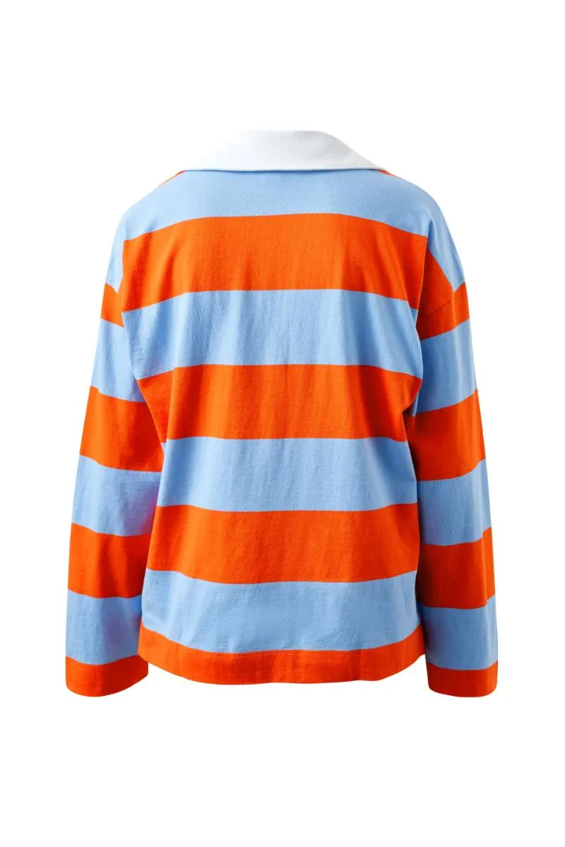 Shelby Slouchy Rugby Top - Sky Blue/Flame Stripe