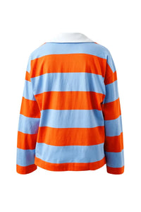 Shelby Slouchy Rugby Top - Sky Blue/Flame Stripe
