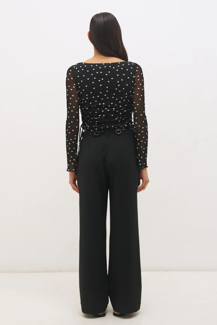 Vesper Spot Long Sleeve Top - Black Base Polka Dot