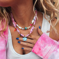 Bohemian Pink Bandana Scarf and Colorful Beaded Necklace