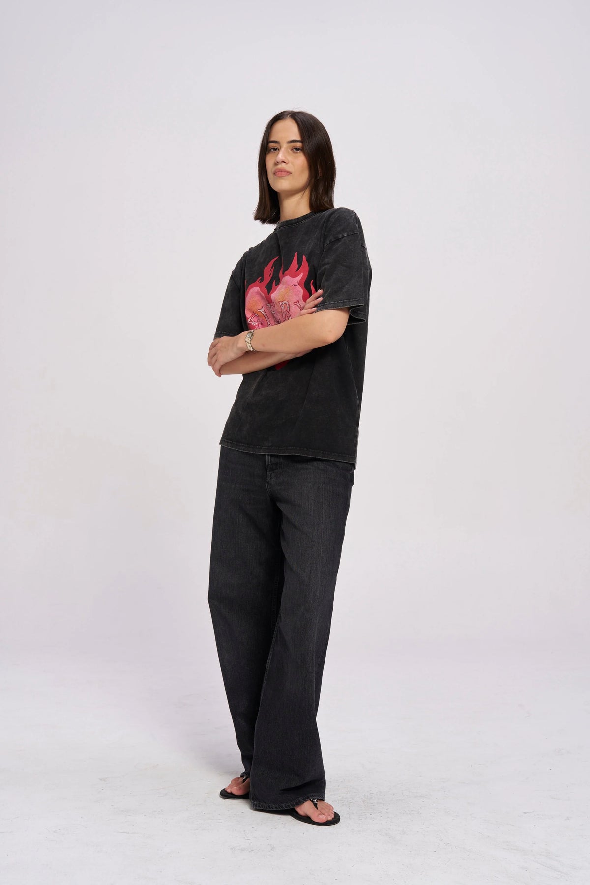 Fiery Oversize Snow Wash Tee - Black