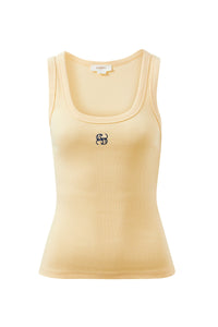 Zoe Contour Rib Scoop Tank - Butter/Prussian Blue Monogram