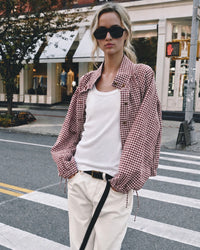 Button-Through Drawstring Gingham Jacket - Red/White