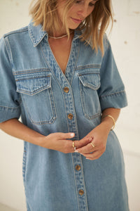 Bonnie Relaxed Shirt Dress - Vintage Blue