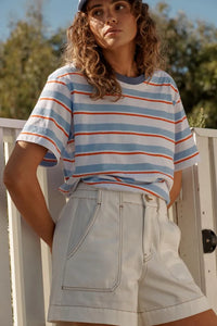 Stevie Slouchy Tee - Sky Blue Flame Stripe