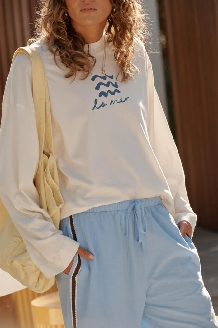 Beau Long Sleeve Slouchy Tee - Shell/La Mer
