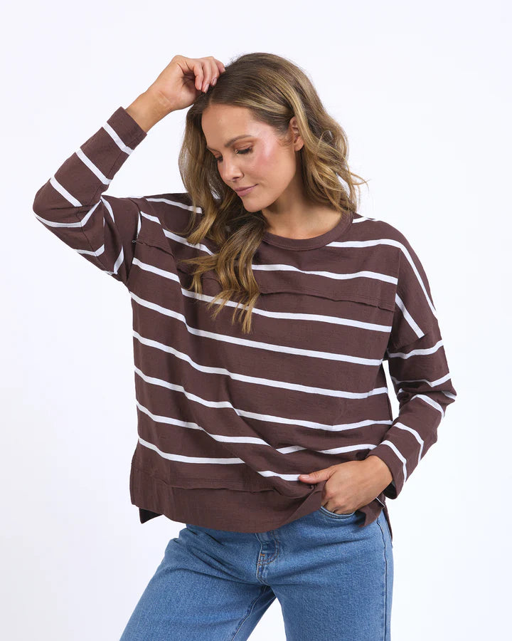 Jayne Stripe Throw On Top - Chocolate & White