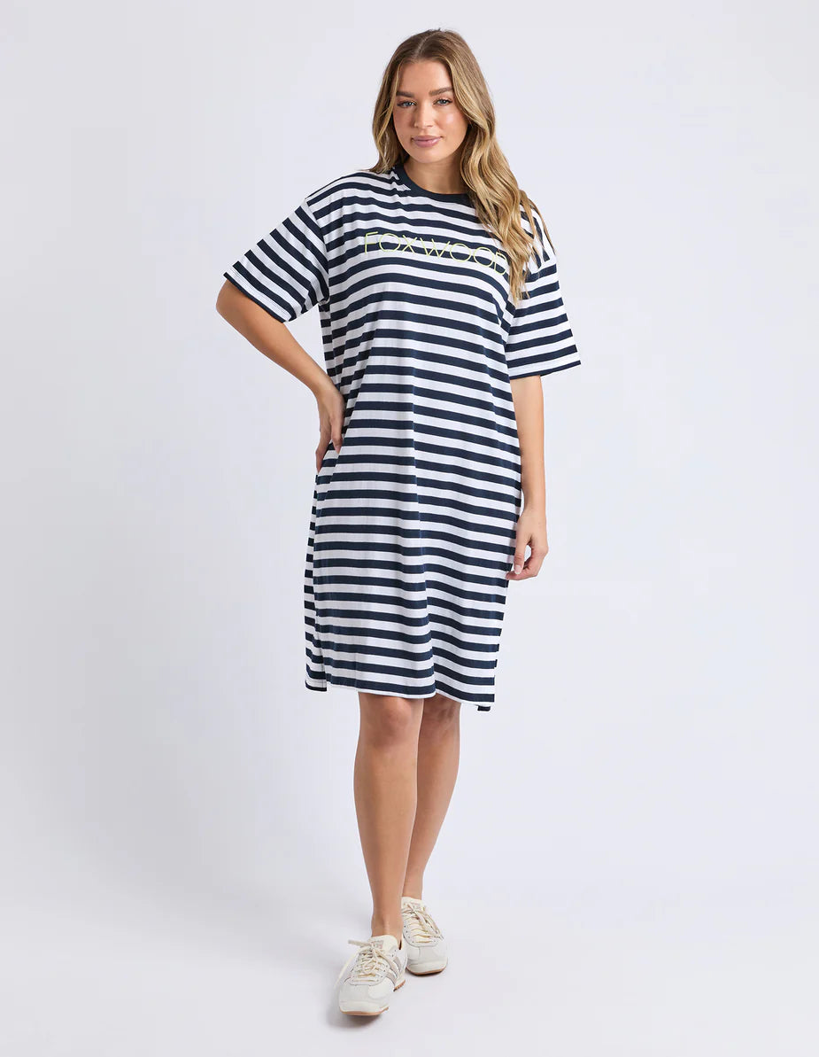 Simplified Stripe Tee Dress - Navy & White Stripe