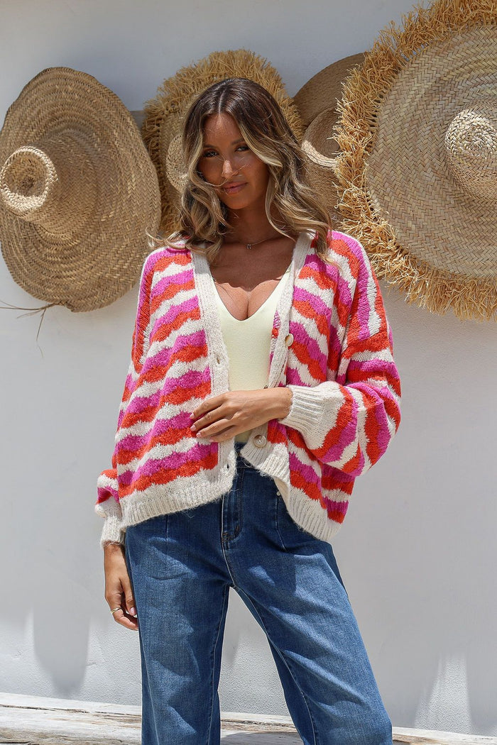 Wave Knit Cardi - Pink/Orange