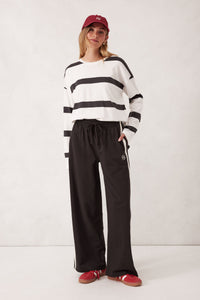 Gigi Wide Leg Terry Trackpant - Phantom Side Stripe