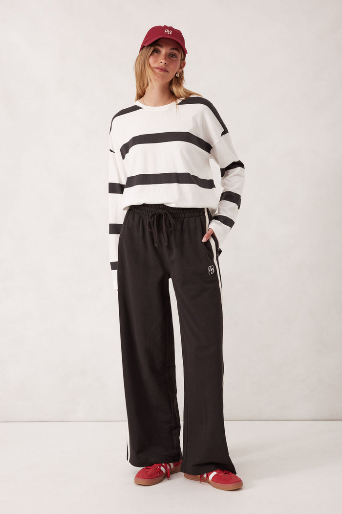 Gigi Wide Leg Terry Trackpant - Phantom Side Stripe