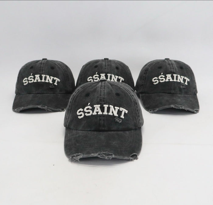 Ssaint Logo Cap - Black and Cream Acid Wash