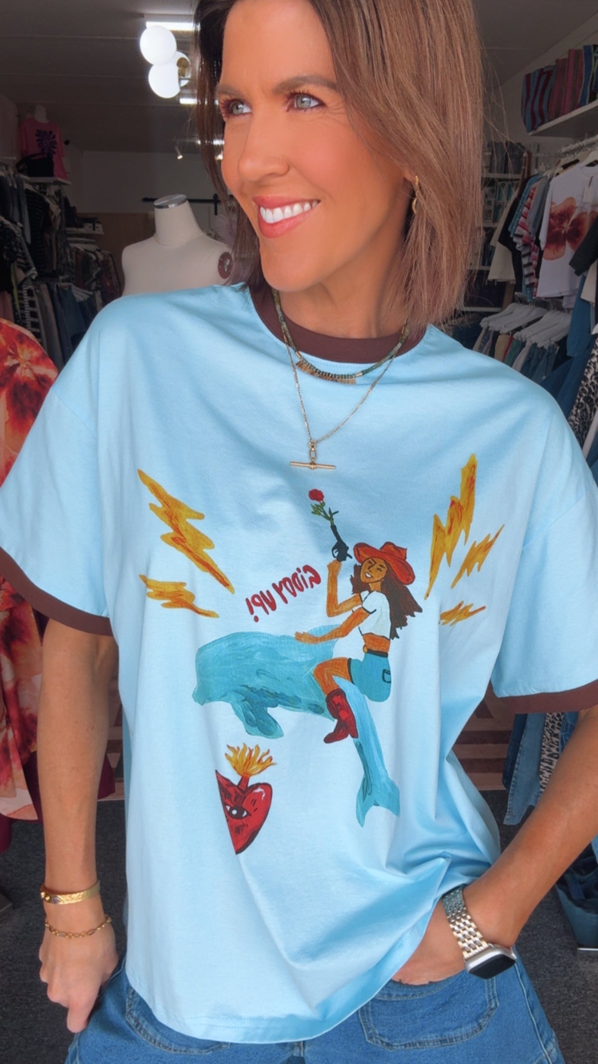 Giddy Up T-shirt - Blue/Brown