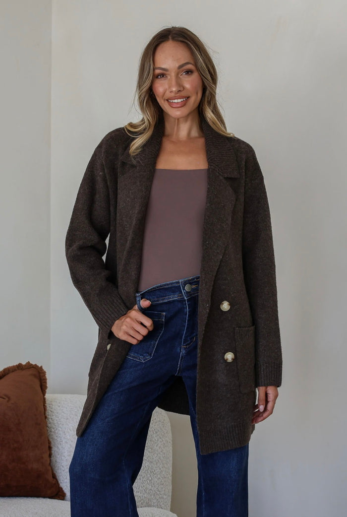 Chocolate 4 Button Pocket Coatigan