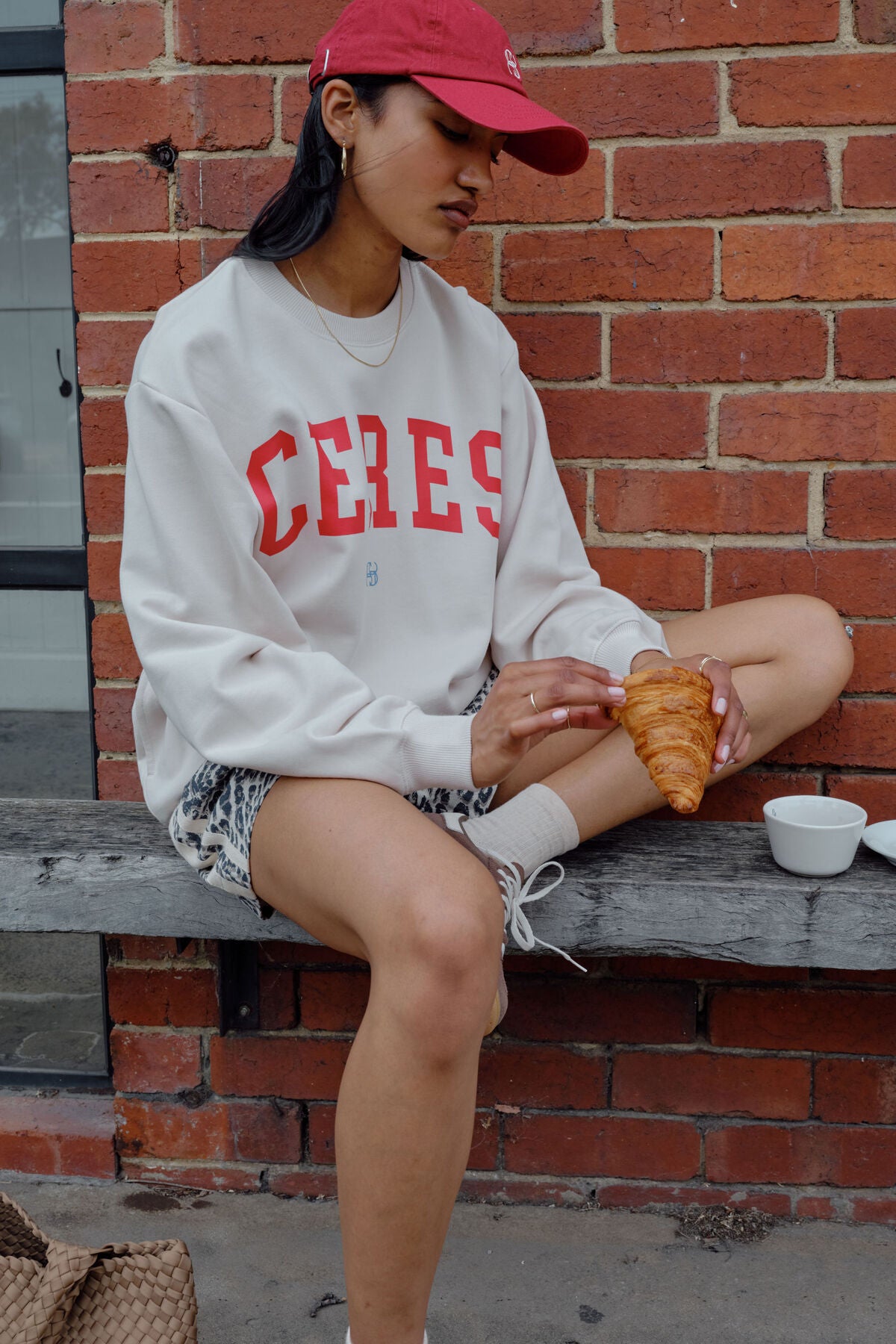 Isla Oversized Slouch - Buff Fiery Red Heritage Logo